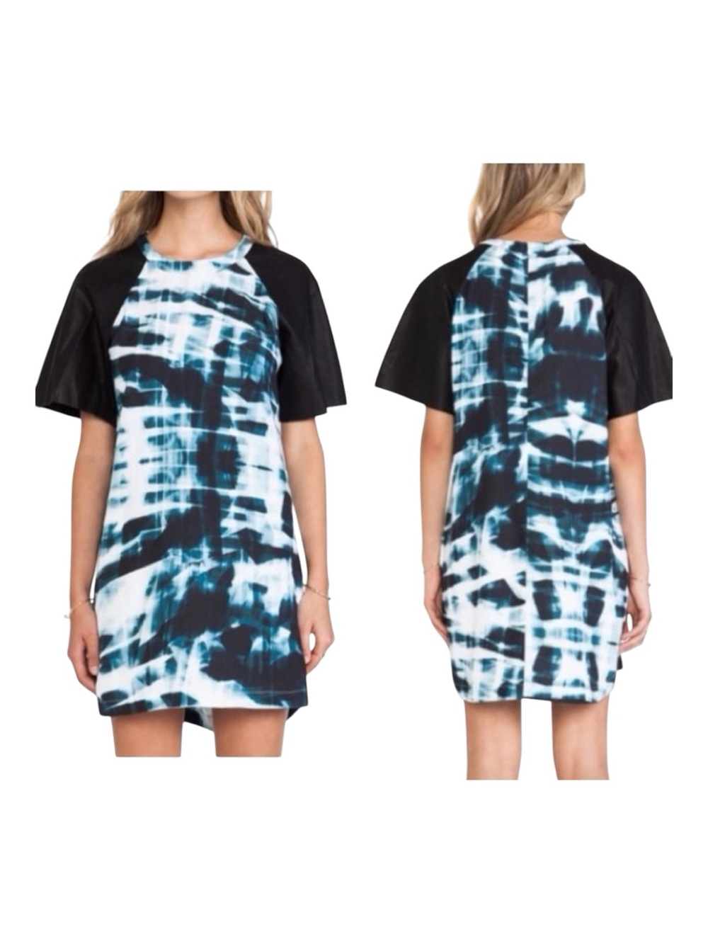 Finders Keepers Teal and Black Tie-Dye Shift Dress